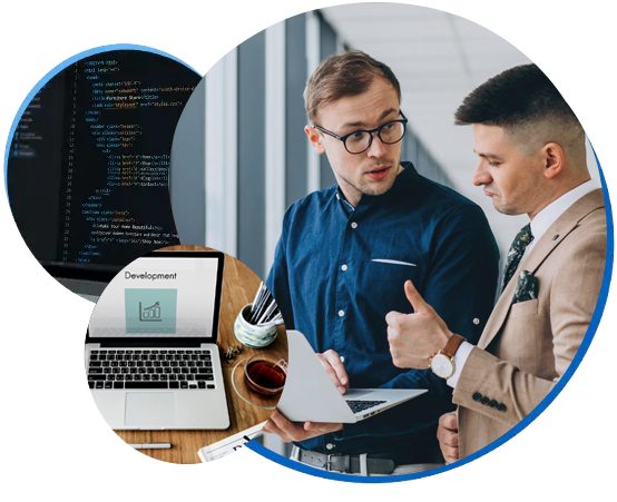 Agency and development professionals reviewing a web project together